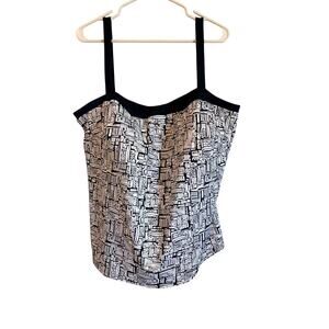 NWT CJ Banks It Figures Black Geometric Tankini Swim Top Built In Bra 26w